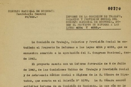 Informe de la Comisión de Trabajo, Salarios y Previsión Social del Consejo Nacional de Economía : sobre el proyecto de reforma a las leyes 4054 y 4055