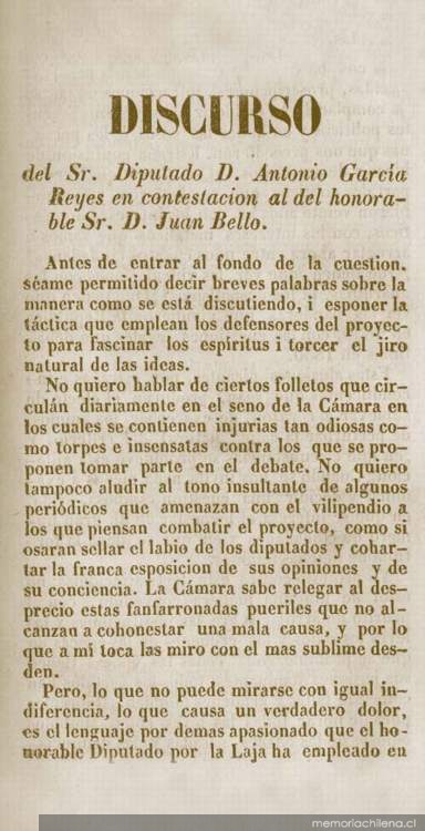 Mayorazgos. Discursos pronunciados por los diputados D. Antonio Garcia Reyes, y Don Manuel A. Tocornal