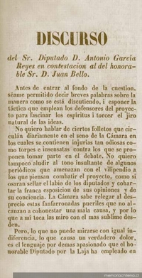 Mayorazgos. Discursos pronunciados por los diputados D. Antonio Garcia Reyes, y Don Manuel A. Tocornal