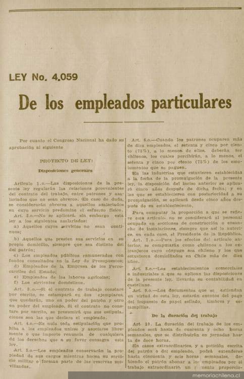 Ley no. 4.059 : los empleados particulares