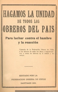 Hagamos la unidad de todos los obreros del país para luchar contra el hambre y la reacción