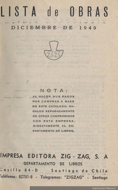 Lista de obras : diciembre de 1949