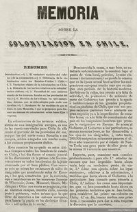 Memoria sobre la colonización en Chile