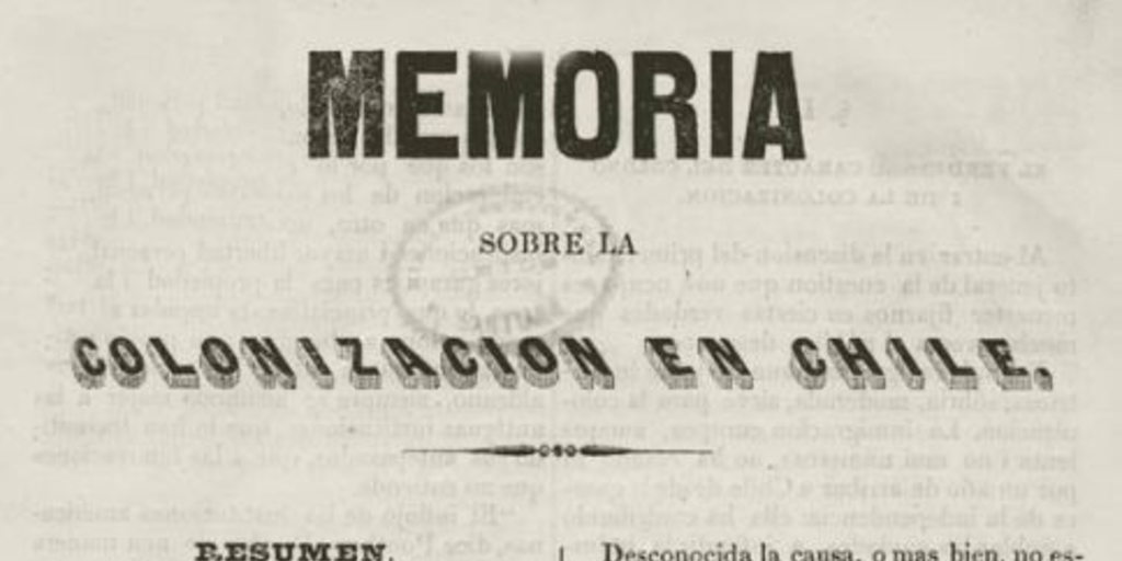 Memoria sobre la colonización en Chile