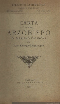 Carta al señor Arzobispo D. Mariano Casanova