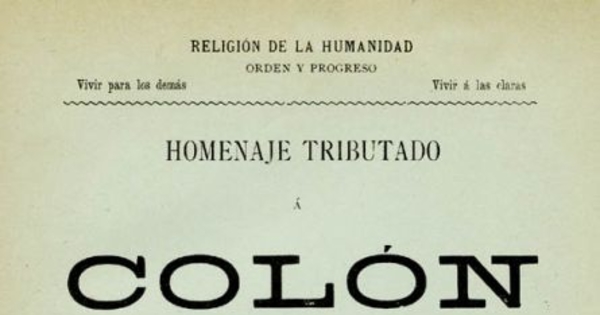 Homenaje tributado a Colón en la Sociedad Positivista