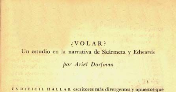 Volar? : un estudio en la narrativa de Skármeta y Edwards