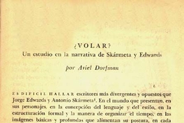 Volar? : un estudio en la narrativa de Skármeta y Edwards