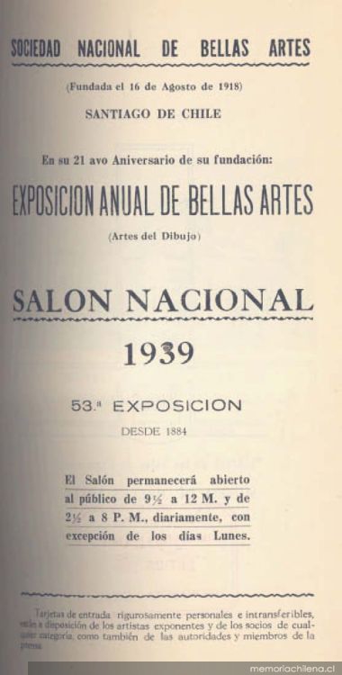 Exposición Anual de Bellas Artes (artes del dibujo), en su 21avo. Aniversario de su fundación, [en el Museo de Bellas Artes Plaza Francia Santiago, Chile] : 53a. Exposición desde 1884 : [catálogo]