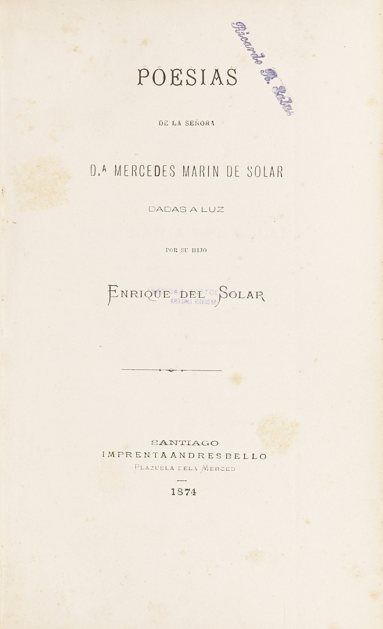 Poesías de la señora Da. Mercedes Marín de Solar dadas a la luz por su hijo Enrique del Solar