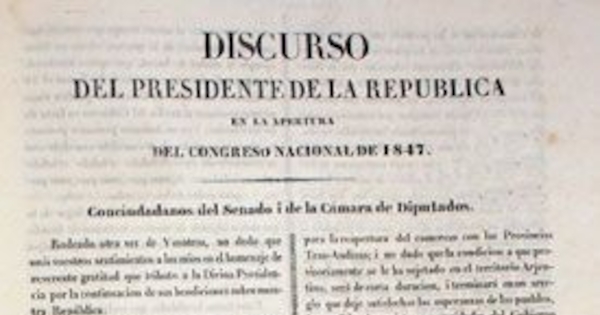 Discurso del Presidente de la República en la apertura del Congreso Nacional de 1847