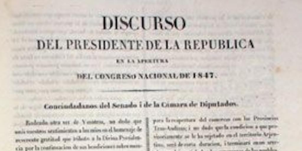 Discurso del Presidente de la República en la apertura del Congreso Nacional de 1847