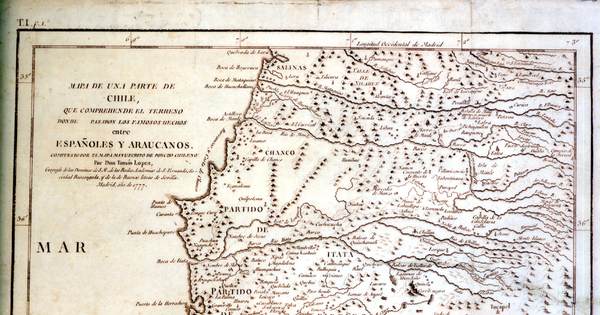 Mapa de una parte de Chile que comprende el terreno donde pasaron los famosos hechos entre españoles y araucanos, 1777