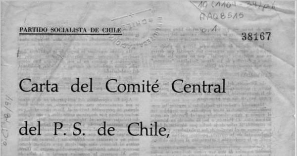 Carta del Comité Central del P.S. de Chile, a los militantes socialistas en el exilio