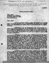 Carta, 1955 mar. 16, Santiago : a Excmo. señor Presidente de la República don Carlos Ibáñez del Campo.