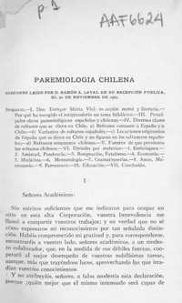 Paremiología chilena :discurso leído por Ramón A. Laval en su incorporación el 30 de noviembre de 1923 y contestación de José Toribio Medina