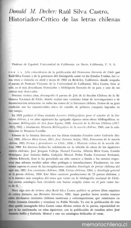 Raúl Silva Castro : historiador-crítico de las letras chilenas