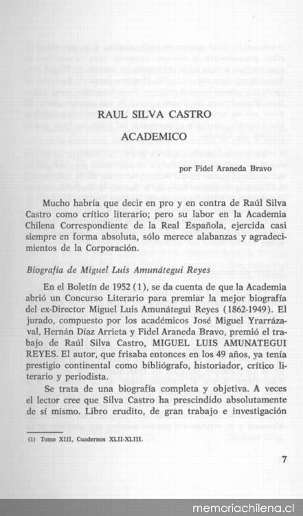 Raúl Silva Castro : académico