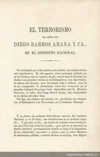 El terrorismo del señor don Diego Barros Arana y Ca. en el Instituto Nacional