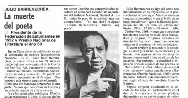 Julio Barrenechea : la muerte del poeta