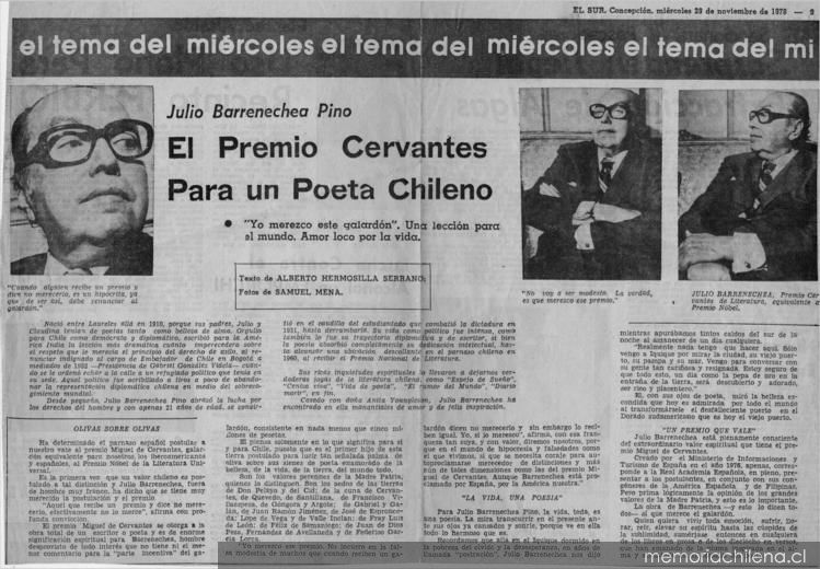 Julio Barrenechea Pino : el Premio Cervantes para un poeta chileno