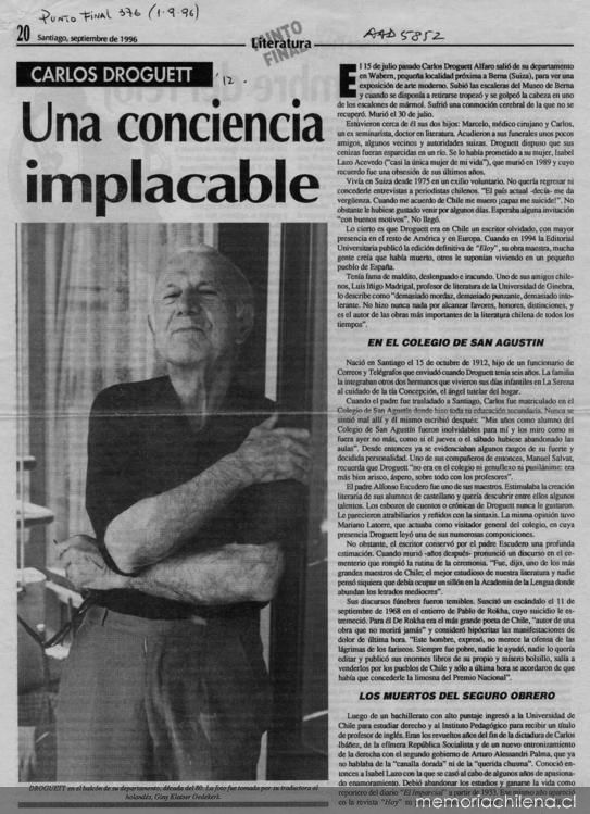 Carlos Droguett : una conciencia implacable