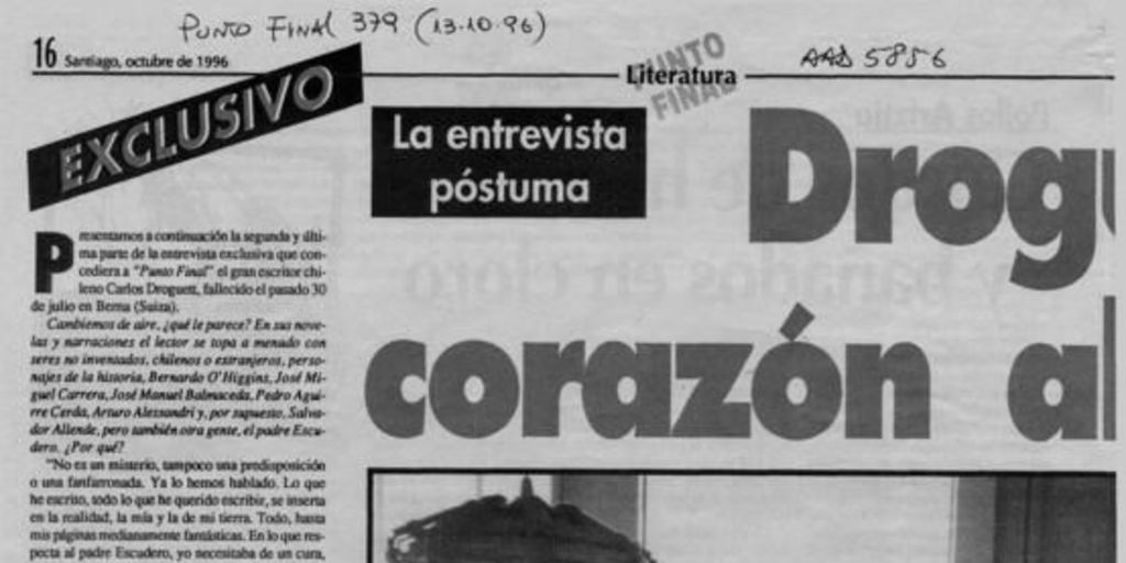 Droguett a corazón abierto : la entrevista póstuma