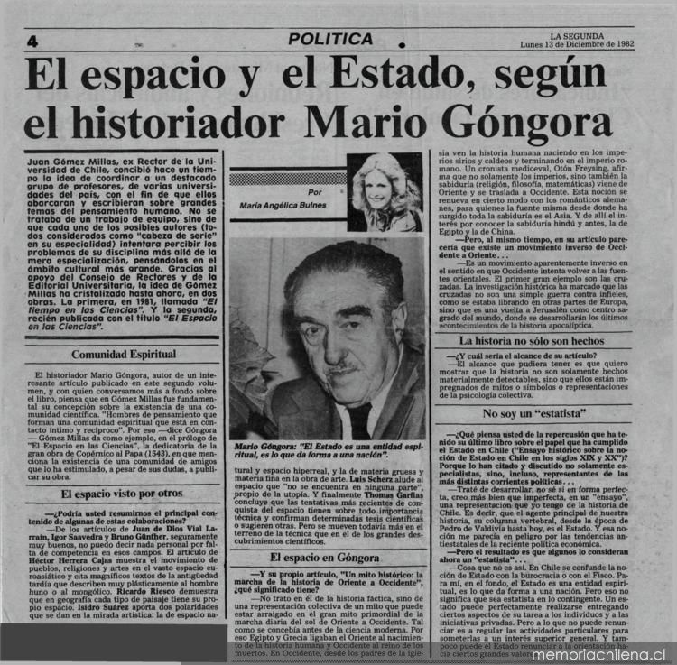 El espacio y el Estado, según el historiador Mario Góngora