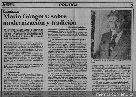 Mario Góngora : sobre modernización y tradición