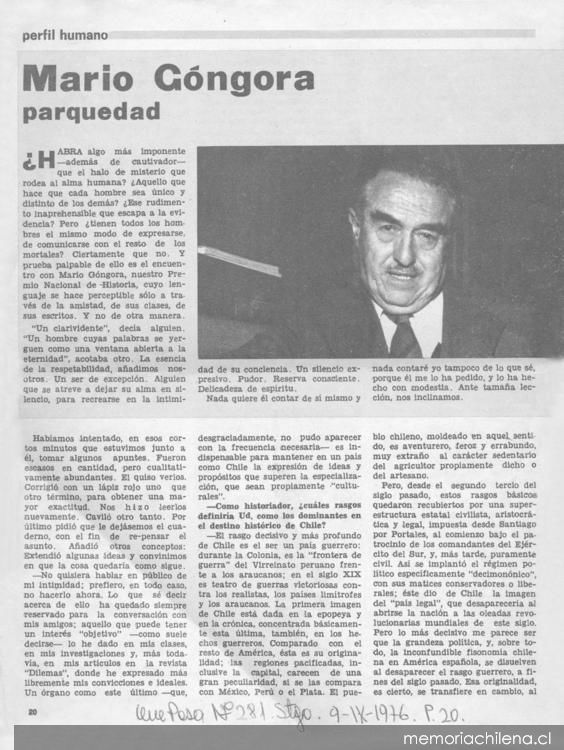 Mario Góngora : parquedad