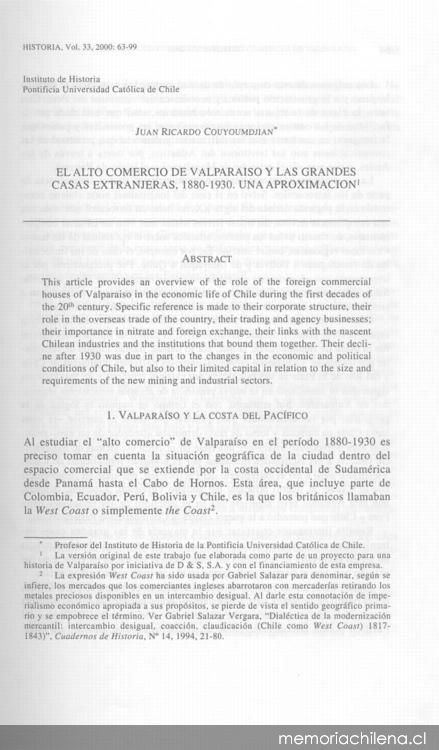 Alto comercio de Valparaíso y las grandes casas extranjeras, 1880-1930 una aproximación