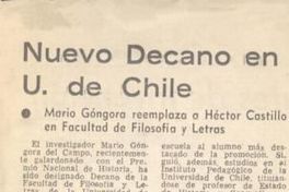 Nuevo decano en U. de Chile : Mario Góngora reemplaza a Héctor Castillo en Facultad de Filosofía y Letras