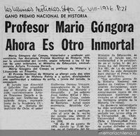 Profesor Mario Góngora ahora es otro inmortal : ganó Premio Nacional de Historia