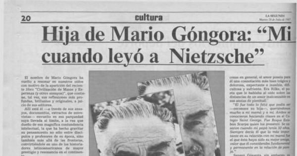 Hija de Mario Góngora: mi padre dejó de ser comunista cuando leyó a Nietzsche