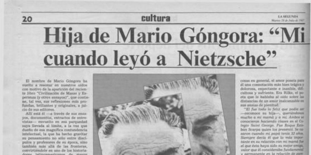 Hija de Mario Góngora: mi padre dejó de ser comunista cuando leyó a Nietzsche