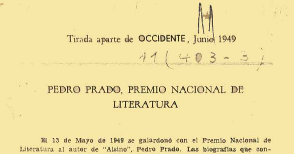 Pedro Prado, Premio Nacional de literatura