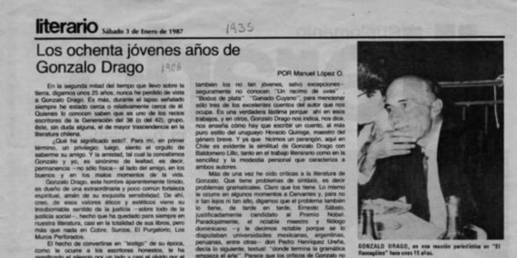 Los ochenta jóvenes años de Gonzalo Drago