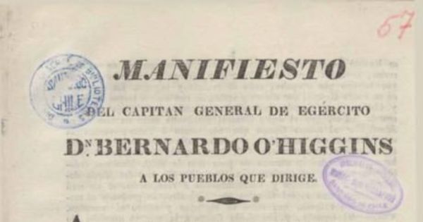 Manifiesto del Capitán General de Ejército Don Bernardo O'Higgins