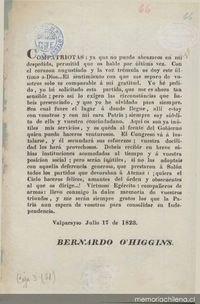 Carta de Bernardo O'Higgins al pueblo de Chile