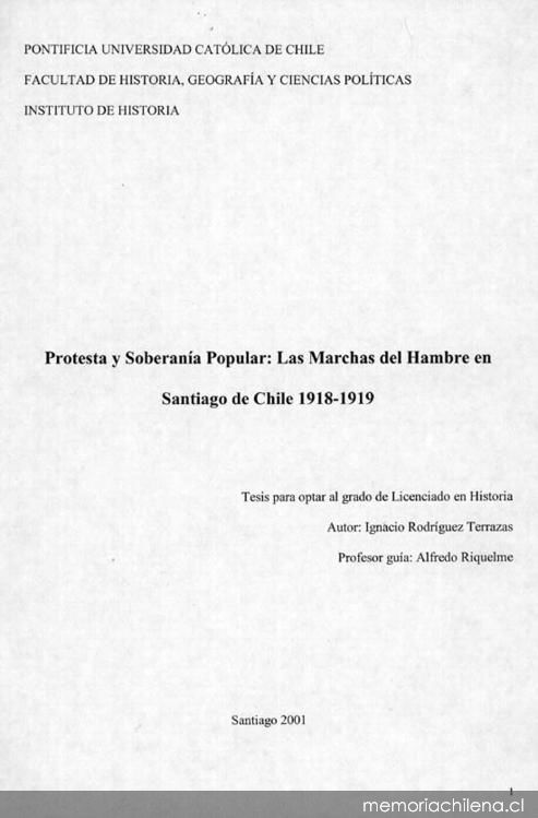 Protesta y soberanía popular: las marchas del hambre en Santiago de Chile 1918-1919