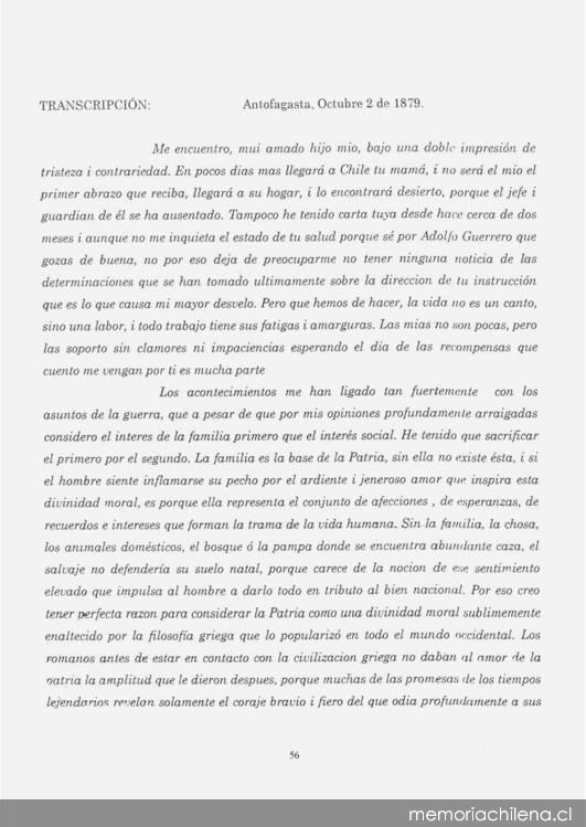 Carta, 1879 oct. 2, Antofagasta a Salvador Vergara, Ginebra