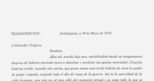 Carta, 1879 mayo 30, Antofagasta a Salvador Vergara, Ginebra