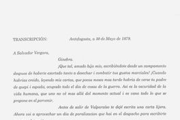 Carta, 1879 mayo 30, Antofagasta a Salvador Vergara, Ginebra