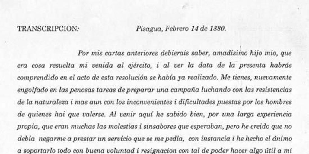 Carta, 1880 feb. 14, Pisagua a Salvador Vergara, Ginebra