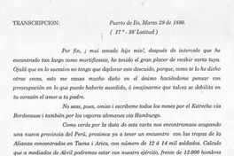 Carta, 1880 mar. 29, Puerto de Ilo a Salvador Vergara, Ginebra