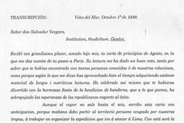 Carta, 1880 oct. 1, Viña del Mar a Salvador Vergara, Géneve