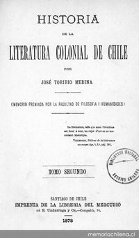 Índice de Historia de la literatura colonial de Chile. Tomo segundo