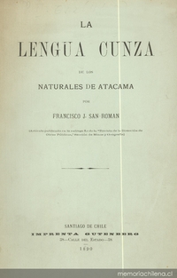 La lengua cunza de los naturales de Atacama