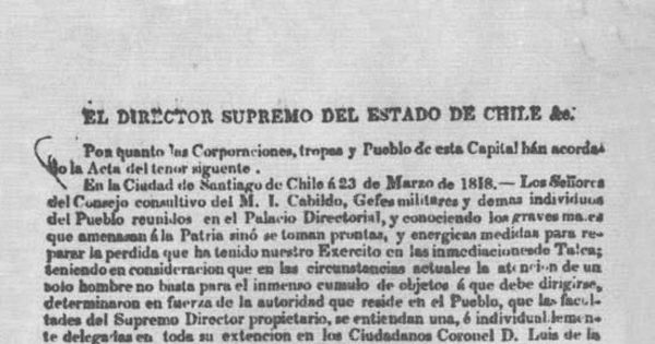 El Director Supremo del Estado de Chile