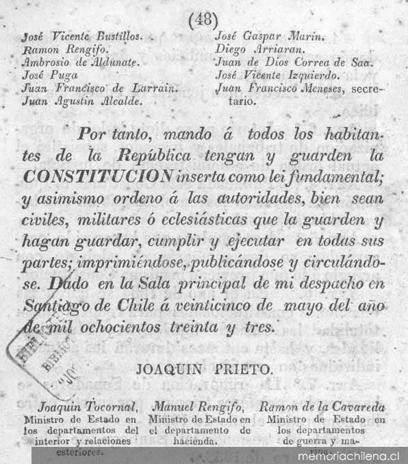 El Presidente de la República a los pueblos. Conciudadanos : acaba de ser jurada por todos los majistrados la Constitución...